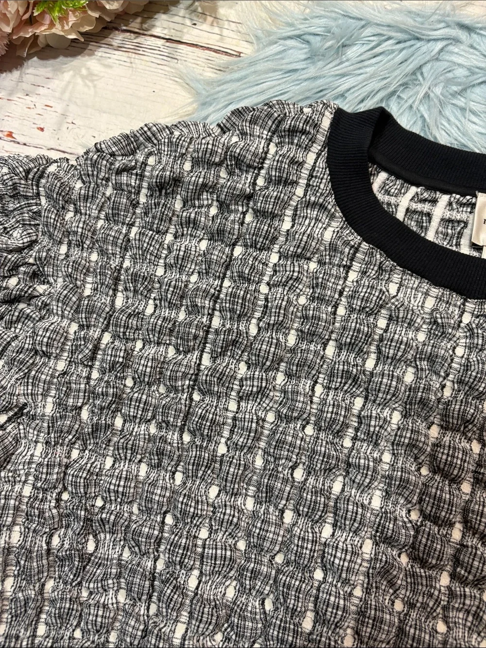 Anthropologie Maeve Puff-Sleeve Bubble Windowpane Top
